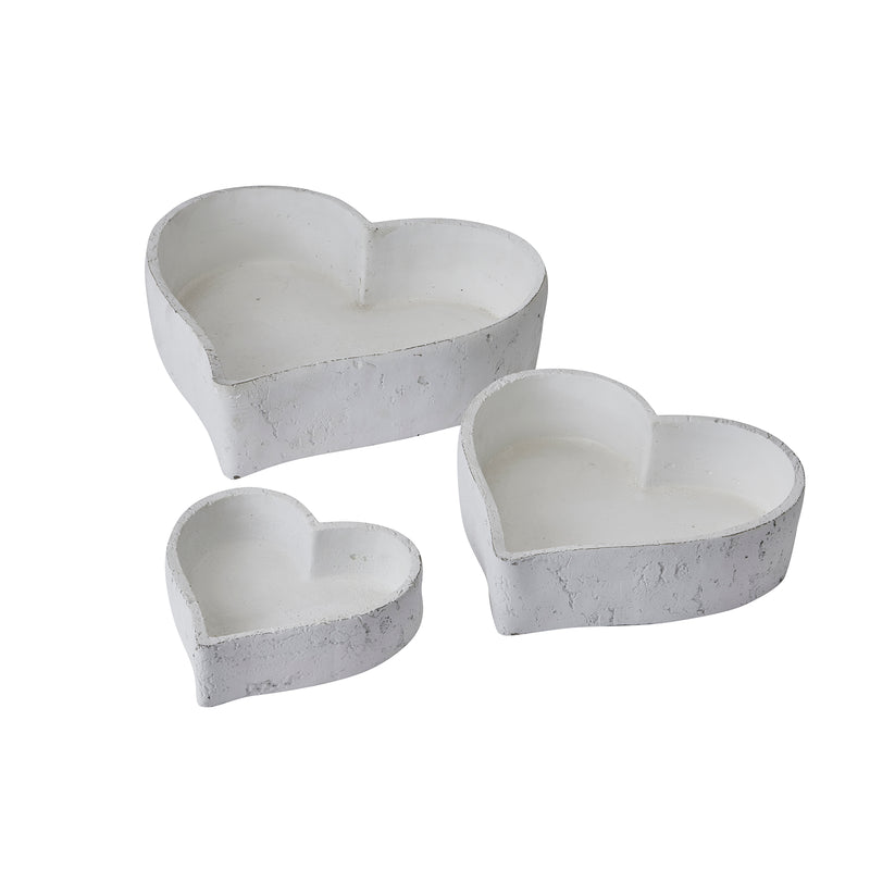 Set Of Three Large Matt White Ceramic Dishes (Heart)