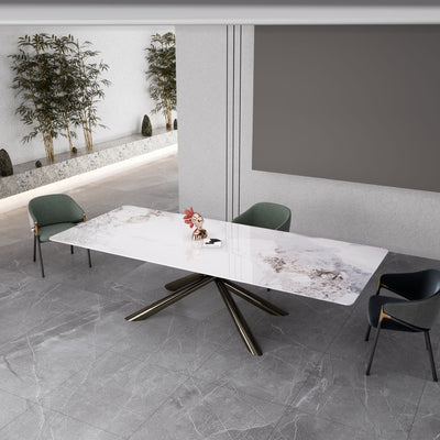 Okatoma White Sintered Stone Dining Table - 160cm x 80cm