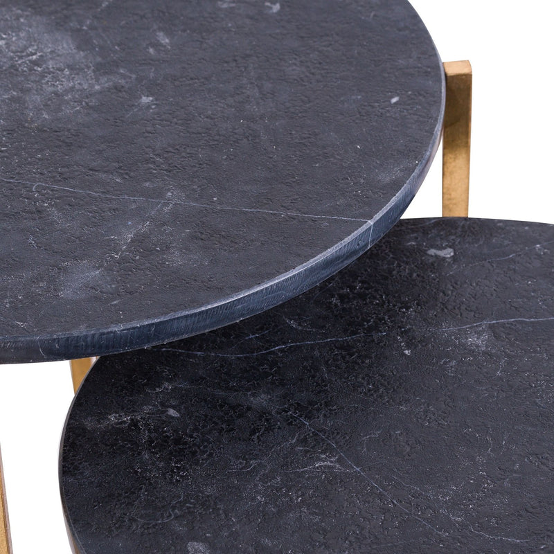 Black Marble Side Table with Gold Legs (Set of 2)