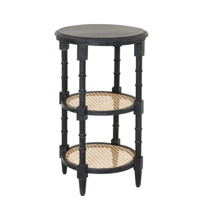 Round Mango Wood and Cane Rattan Side Table