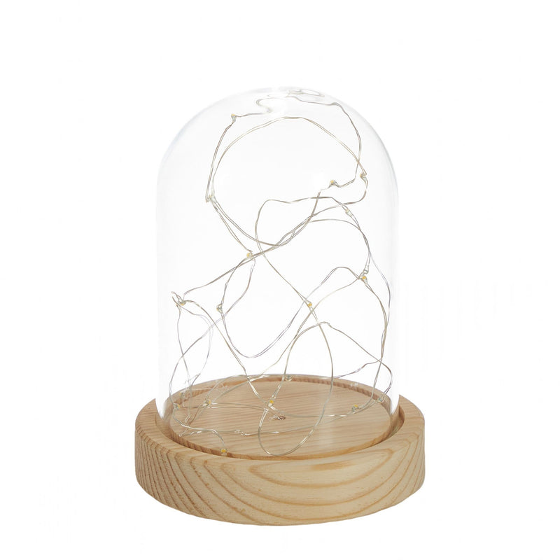 Lamp with glass dome with LED lights - Oak base