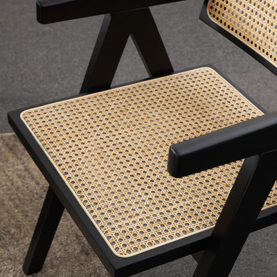 x2 Black Wood and Rattan Chair