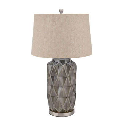 Acantho Grey Ceramic Lamp With Linen Shade - Punchard Home