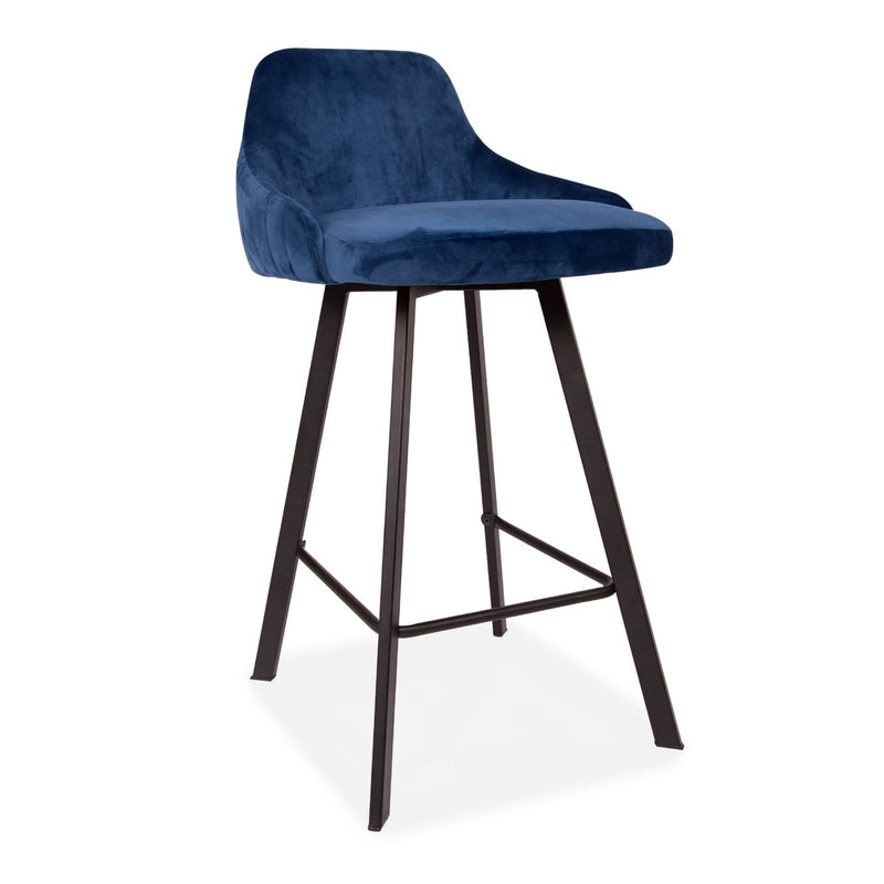 x2 Alfa Velvet Cushioned Navy Blue Barstool