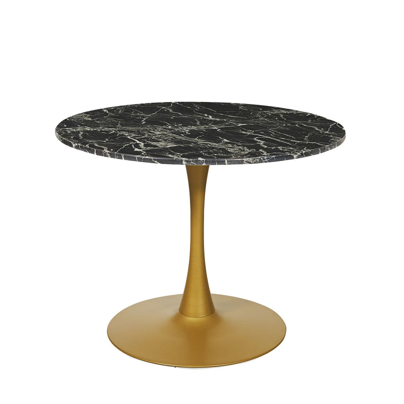 Mmilo Modern Black Round Artificial Marble Dining Table with Gold base 100cm