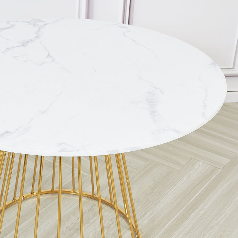 New Mmilo White Liverpool Style Marble Table with Golden Chrome Legs- 120cm