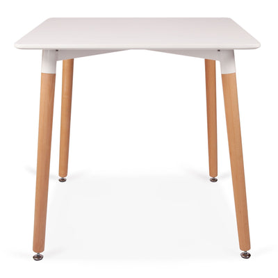 Square Dining 4 seater Table in White with Wooden Legs - 80cm