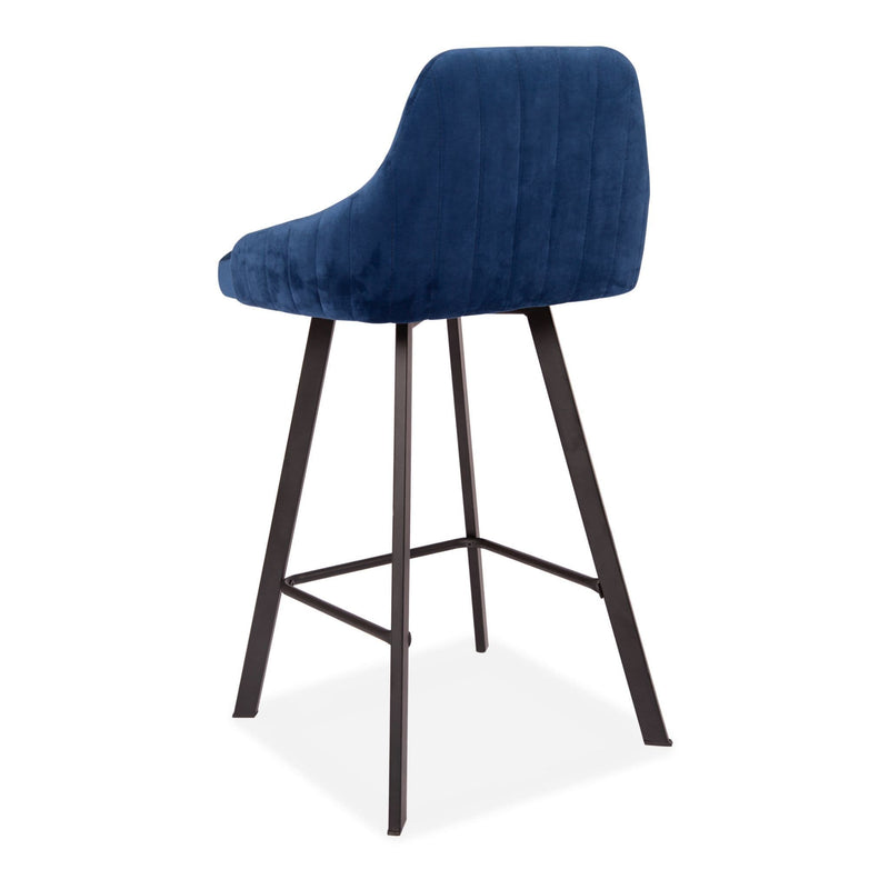 x2 Alfa Velvet Cushioned Navy Blue Barstool