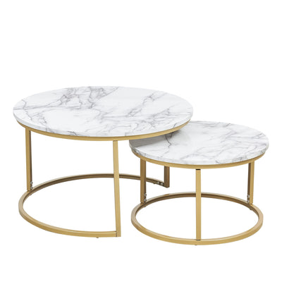 Mmilo White Art Deco Marble MDF Nesting coffee table