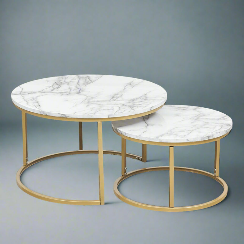 Mmilo White Art Deco Marble MDF Nesting coffee table