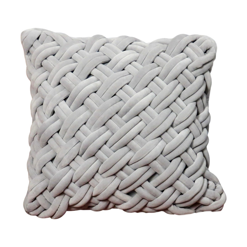 Grey Handknotted Velvet Cushion Cover