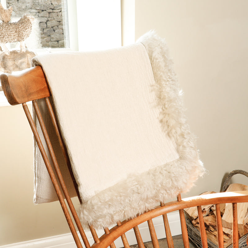 Linen Blanket Sheepskin Trim