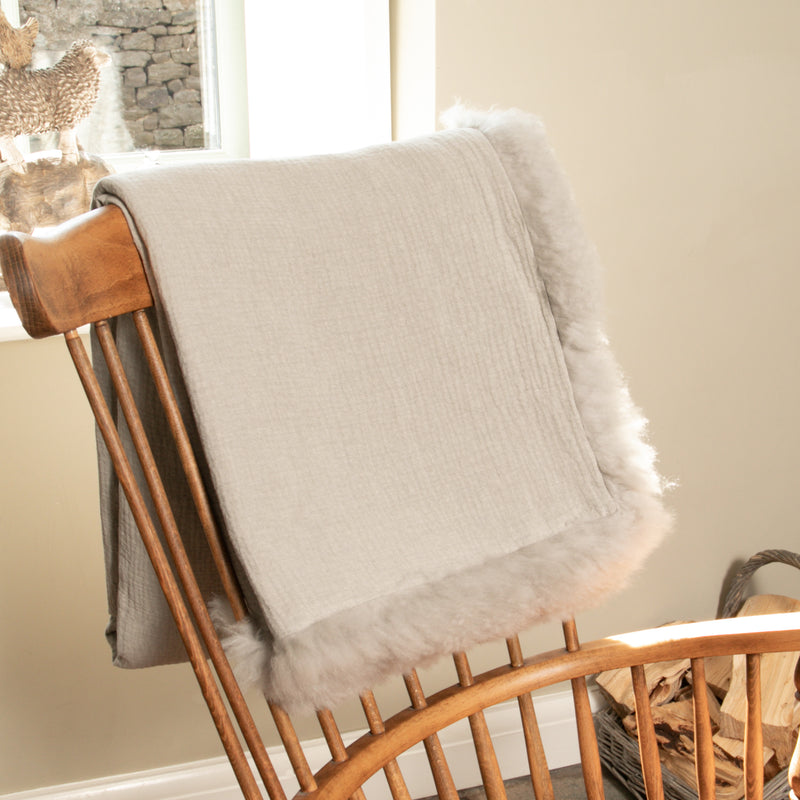 Linen Blanket Sheepskin Trim