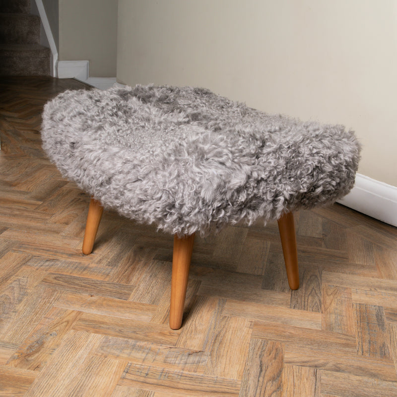 Grey sheepskin footstool