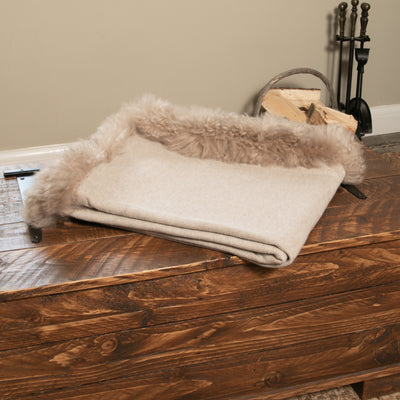 Woven Wool Blanket with Sheepskin Trim