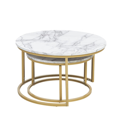 Mmilo White Art Deco Marble MDF Nesting coffee table