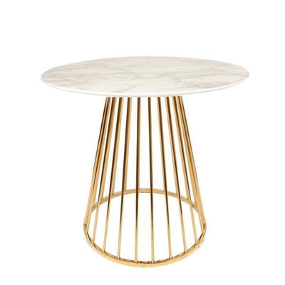 Mmilo White Liverpool Marble Effect MDF Table with Golden Chrome Legs 80cm