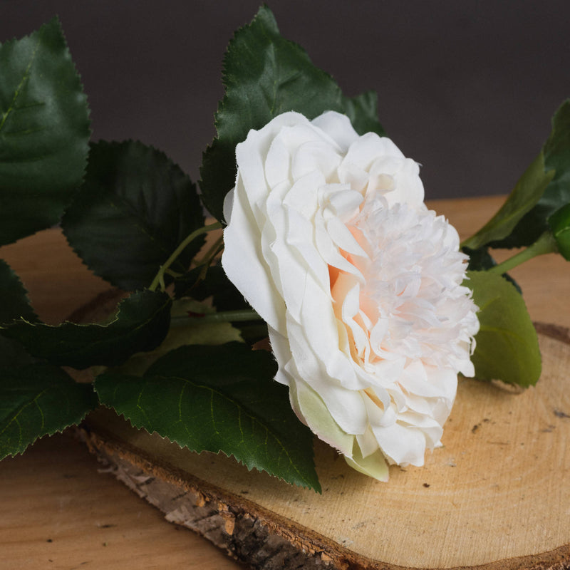 Faux White Garden Rose Spray