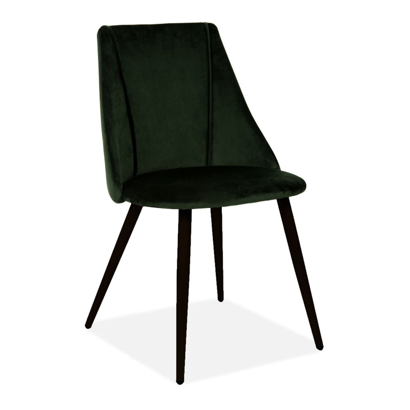 x2 Lule Upholstered Velvet Dining Chair, Deep Green, Black Legs