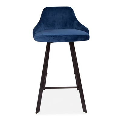 x2 Alfa Velvet Cushioned Navy Blue Barstool