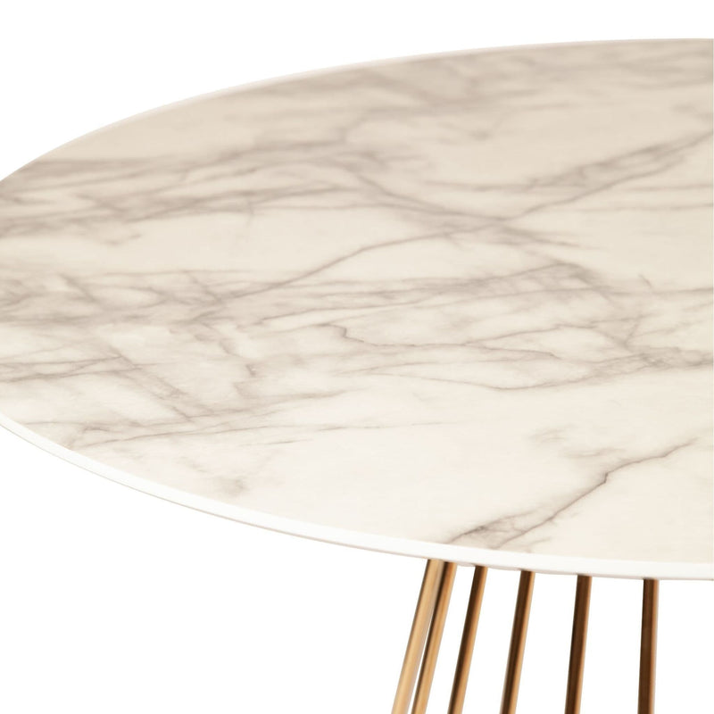 Mmilo White Liverpool Marble Effect MDF Table with Golden Chrome Legs 80cm
