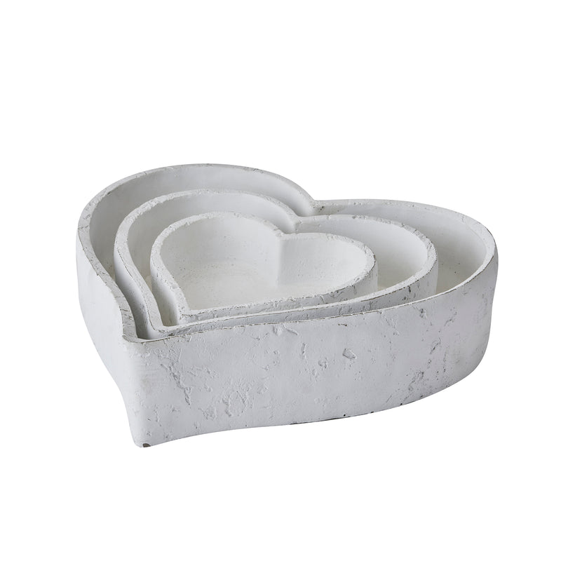 Set Of Three Large Matt White Ceramic Dishes (Heart)