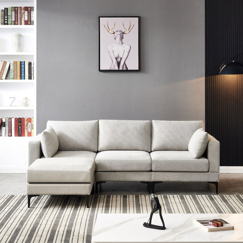 ANEK 3 Seater Grey Fabric Sofa with Ottoman